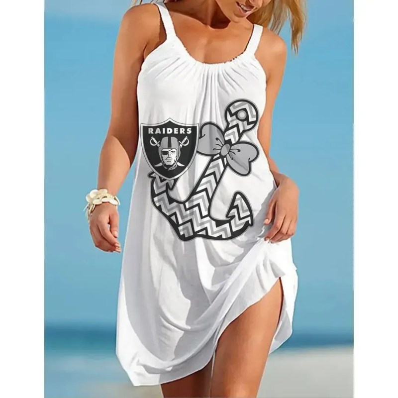 NFL Las Vegas Raiders Print Halter Beach Dress
