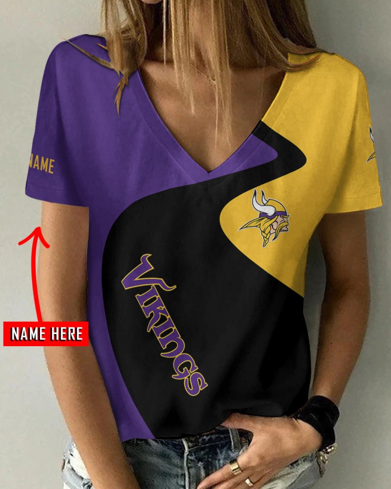 Minnesota Vikings Personalized V-neck Women T-shirt