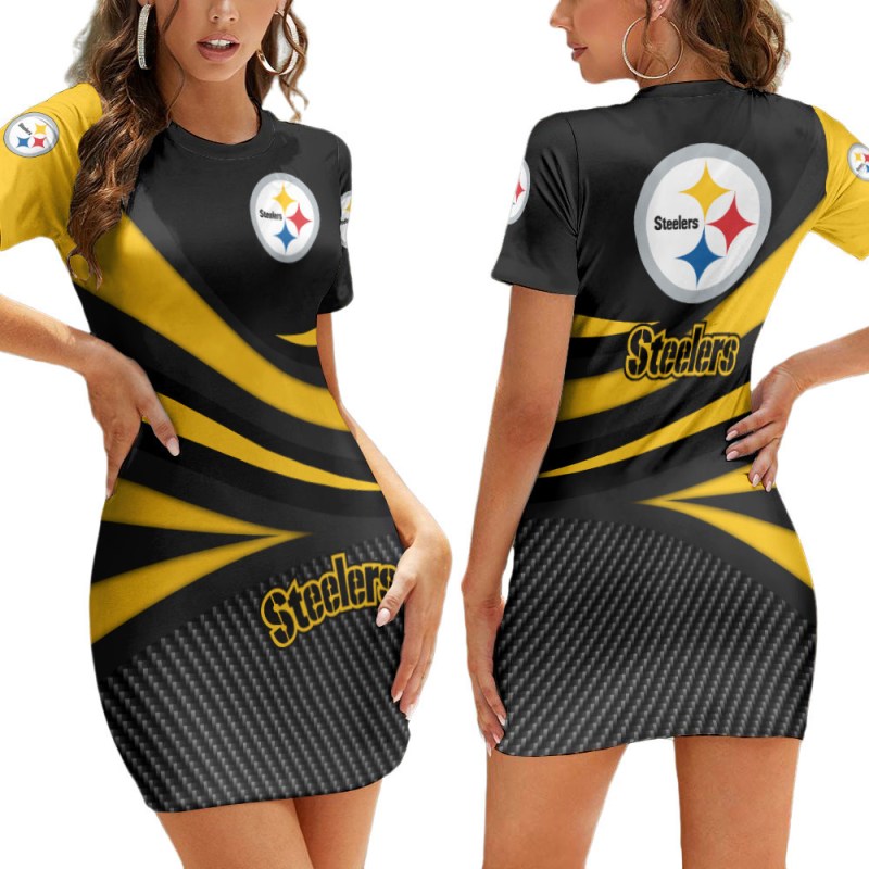 Pittsburgh Steelers Short Sleeve Bodycon Mini Dress