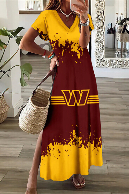 Washington Commanders V-Neck Side Slit Long Dress