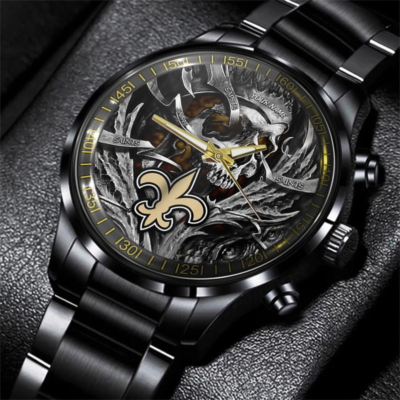 New Orleans Saints Black Stainless Steel Watch