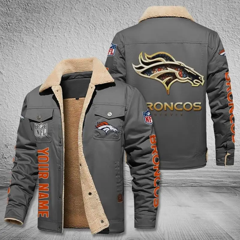 Denver Broncos Personalized Winter Fleece Bomber Jacket - Detail