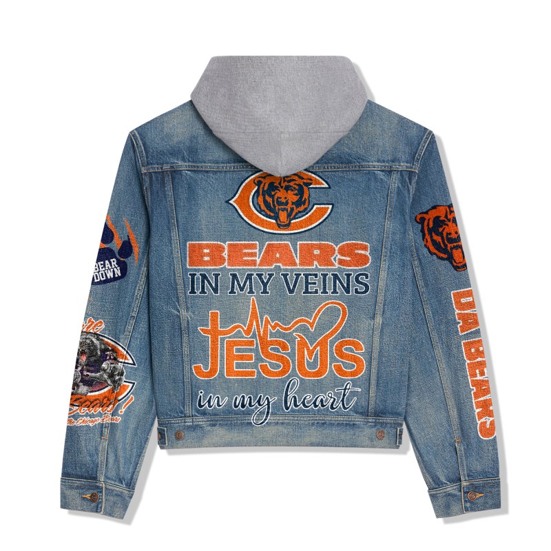 Chicago Bears Premium Hooded Denim Jacket Lifestyle Image
