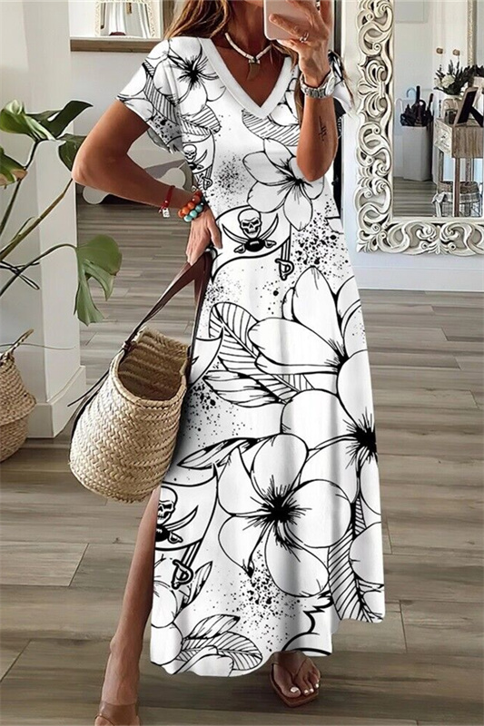 Tampa Bay Buccaneers V-Neck Side Slit Long Dress