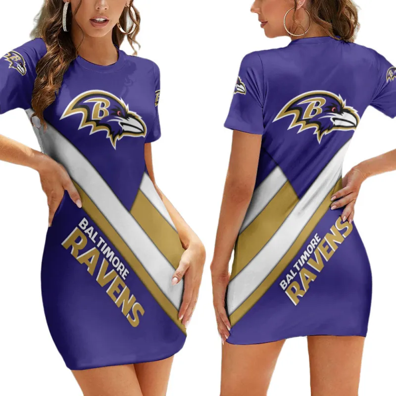 Baltimore Ravens Short Sleeve Bodycon Mini Dress