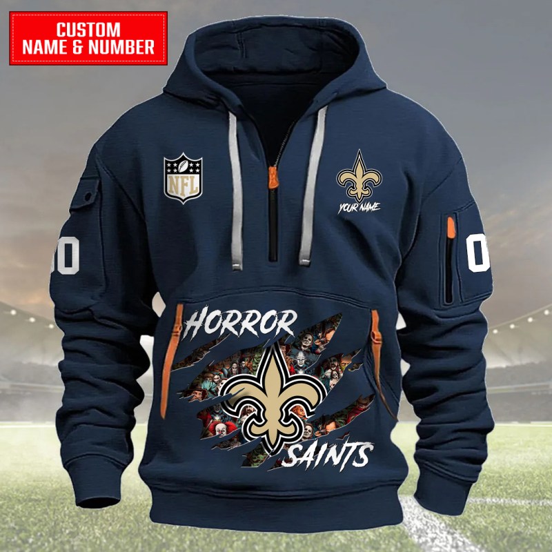 New Orleans Saints Quarter Zip Hoodie Navy