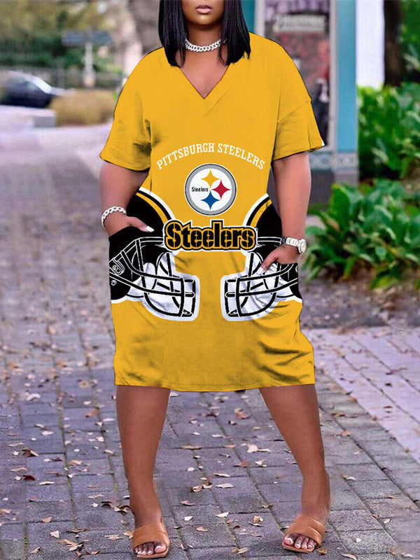 Pittsburgh Steelers V-neck Casual Pocket Dress