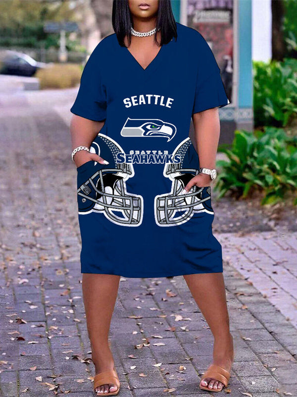 Seattle Seahawks V-neck Casual Pocket Dress
