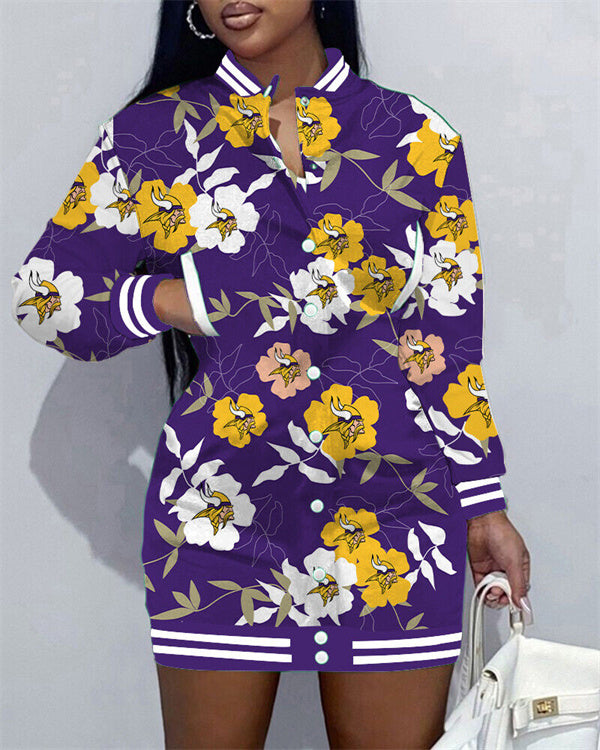 Minnesota Vikings Women Button Down Jacket Dress
