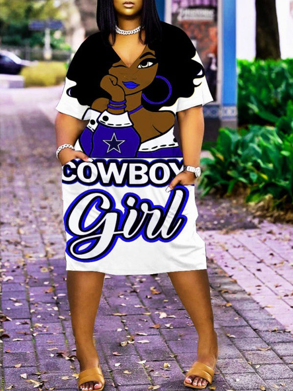 Dallas Cowboys V-neck Casual Pocket Dress