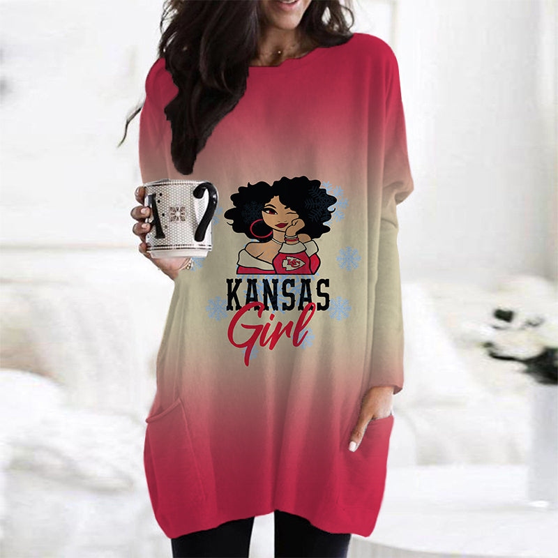 Kansas City Chiefs Casual Long Sleeve Pocket Dress