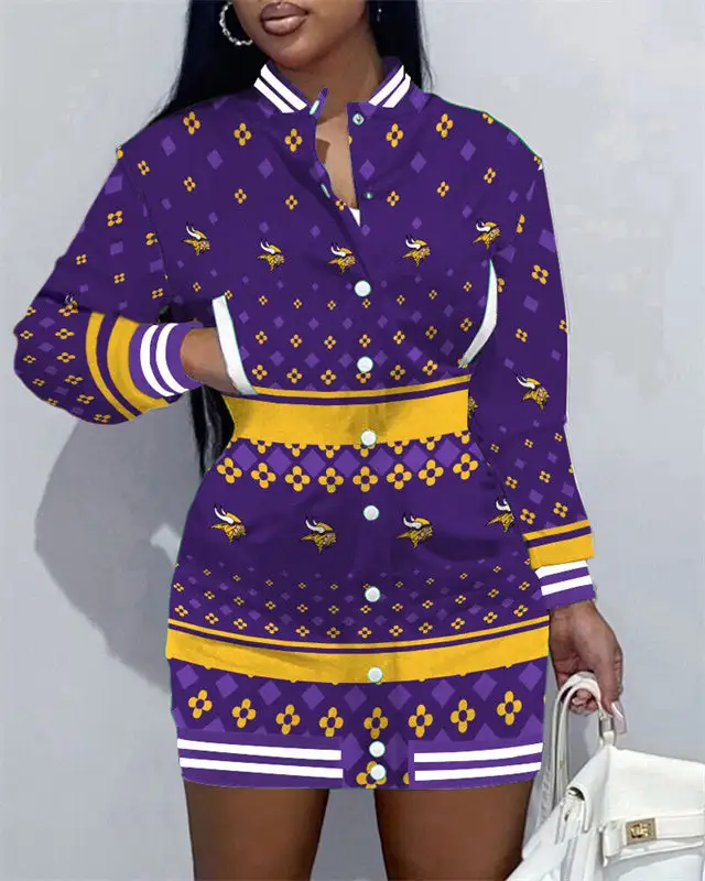 Minnesota Vikings Women Button Down Jacket Dress