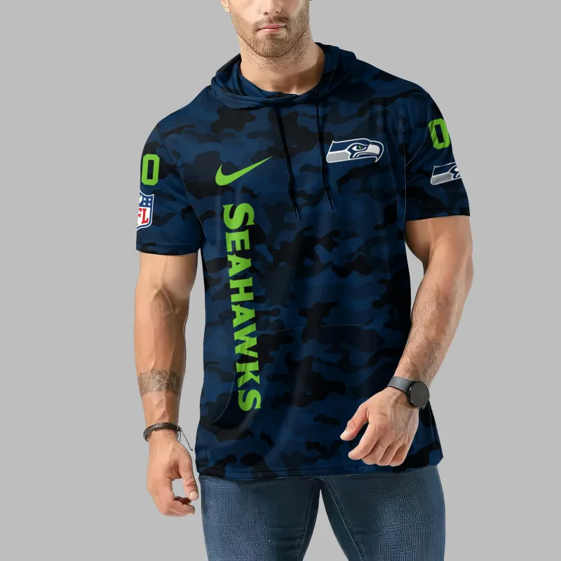 Seattle Seahawks Personalized Camo Short Sleeve Hoodie Front