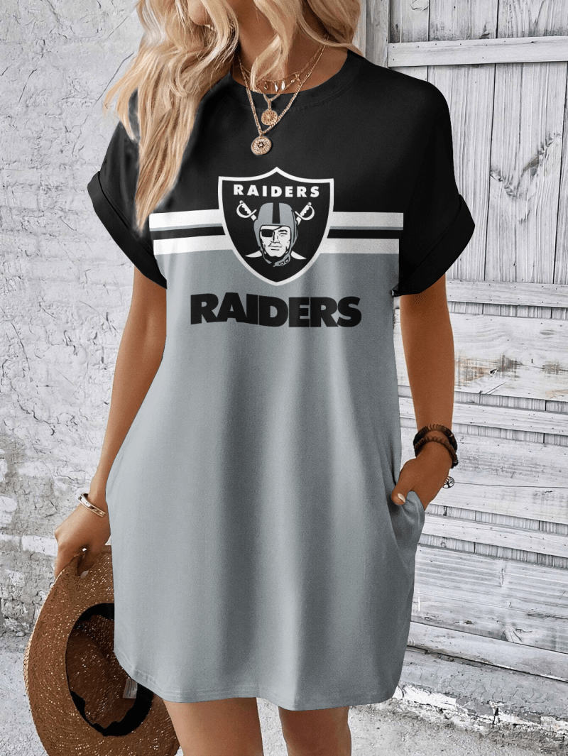 Las Vegas Raiders Women Hidden Pocket Batwing Casual Dress
