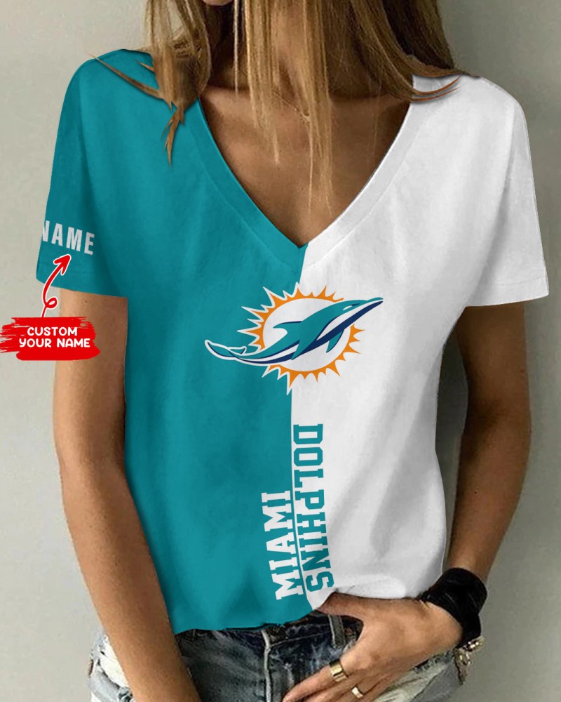 Miami Dolphins Personalized Summer V-neck Women T-shirt
