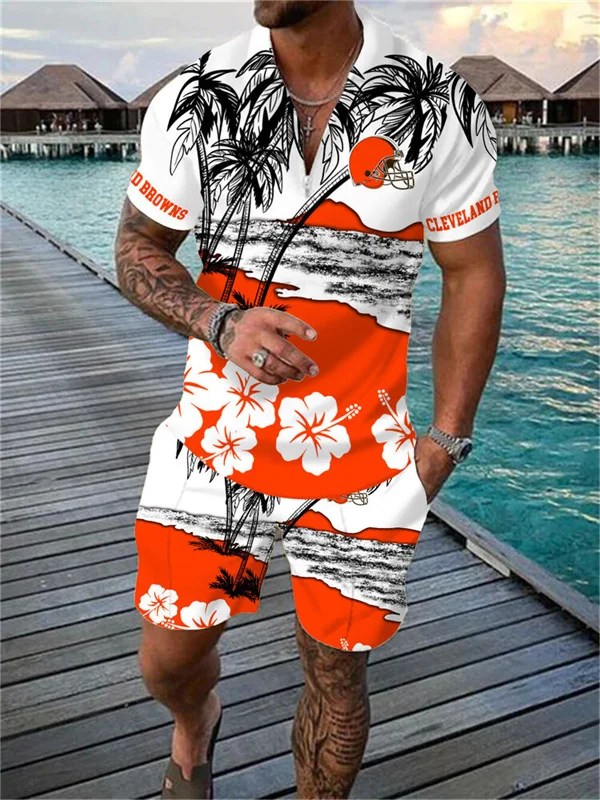 Cleveland Browns Zip Polo Shirt and Shorts