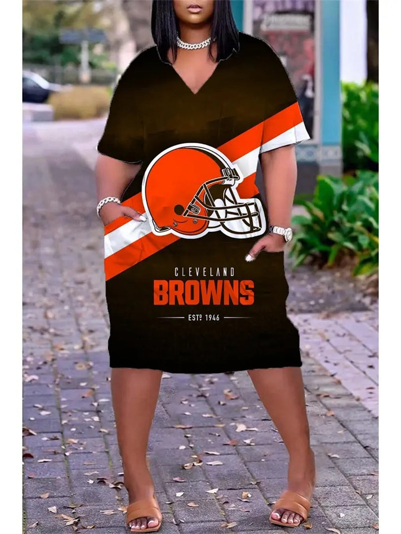 Cleveland Browns V-neck Casual Pocket Dress
