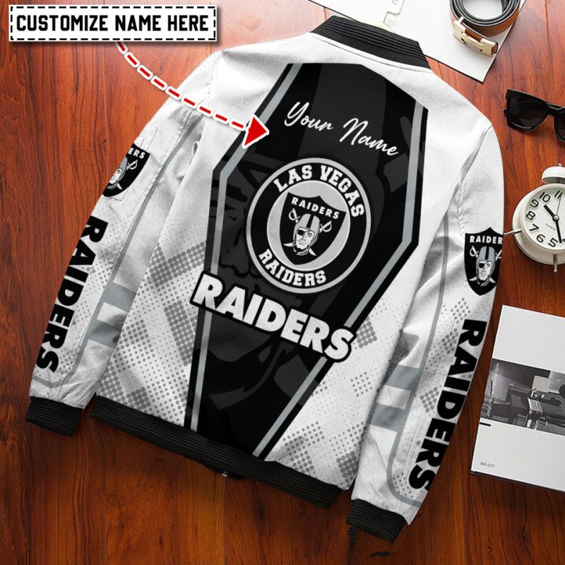 Las Vegas Raiders Personalized Bomber Jacket Back View
