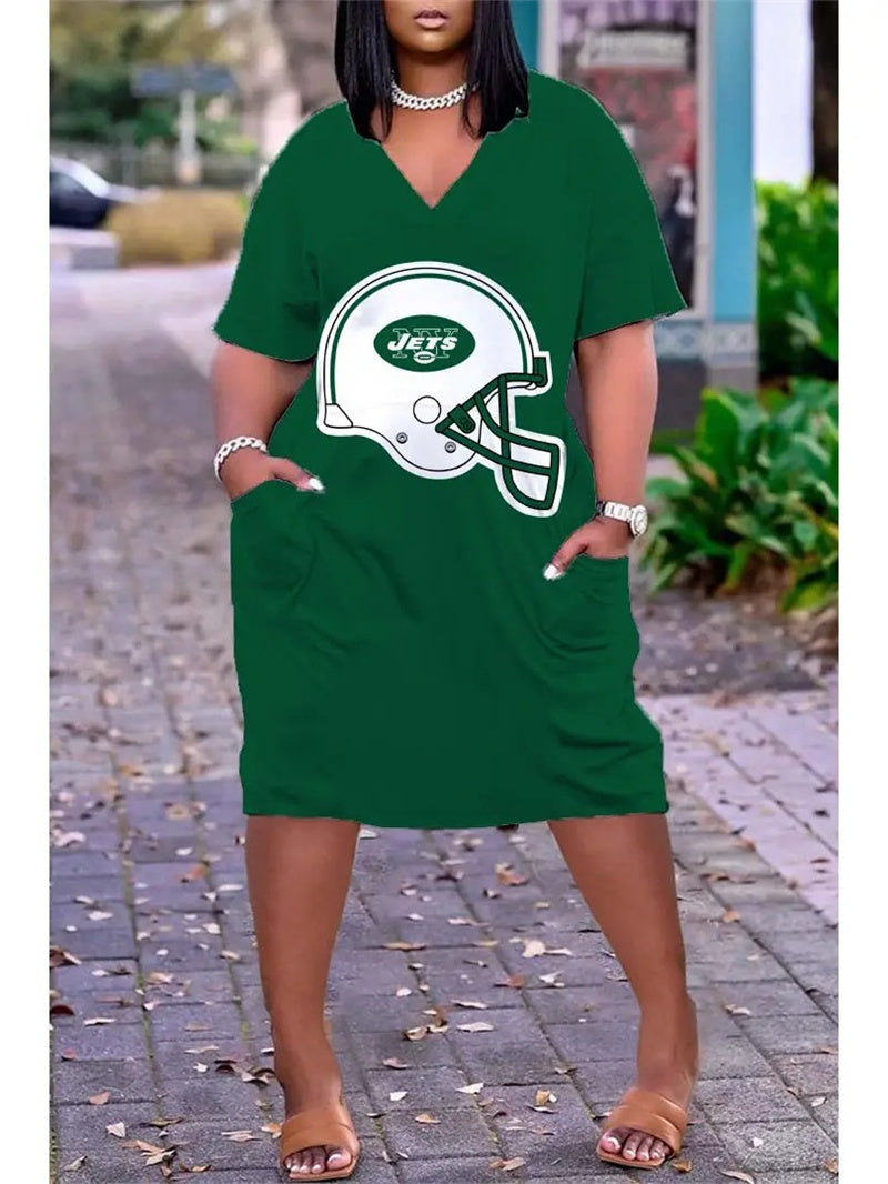 New York Jets V-neck Casual Pocket Dress