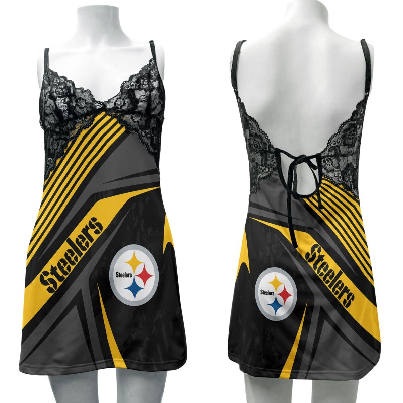 Pittsburgh Steelers Lace Back Strap Slip Dress