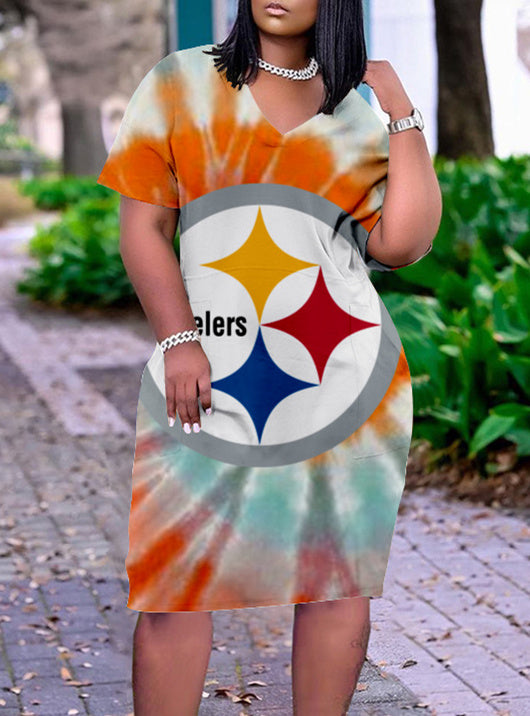 Pittsburgh Steelers V-neck Casual Pocket Dress