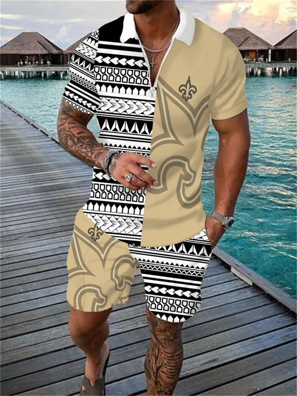 New Orleans Saints Zip Polo Shirt and Shorts