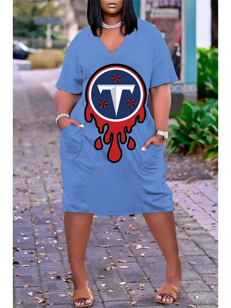 Tennessee Titans V-neck Casual Pocket Dress