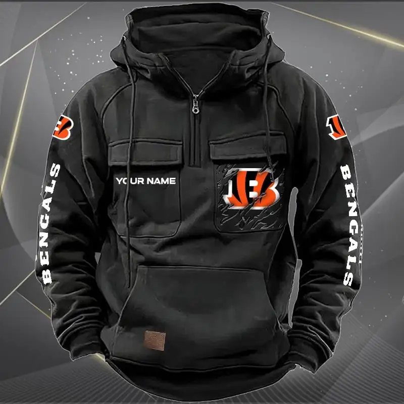 Cincinnati Bengals Personalized Multi-Pockets Zip Hoodie