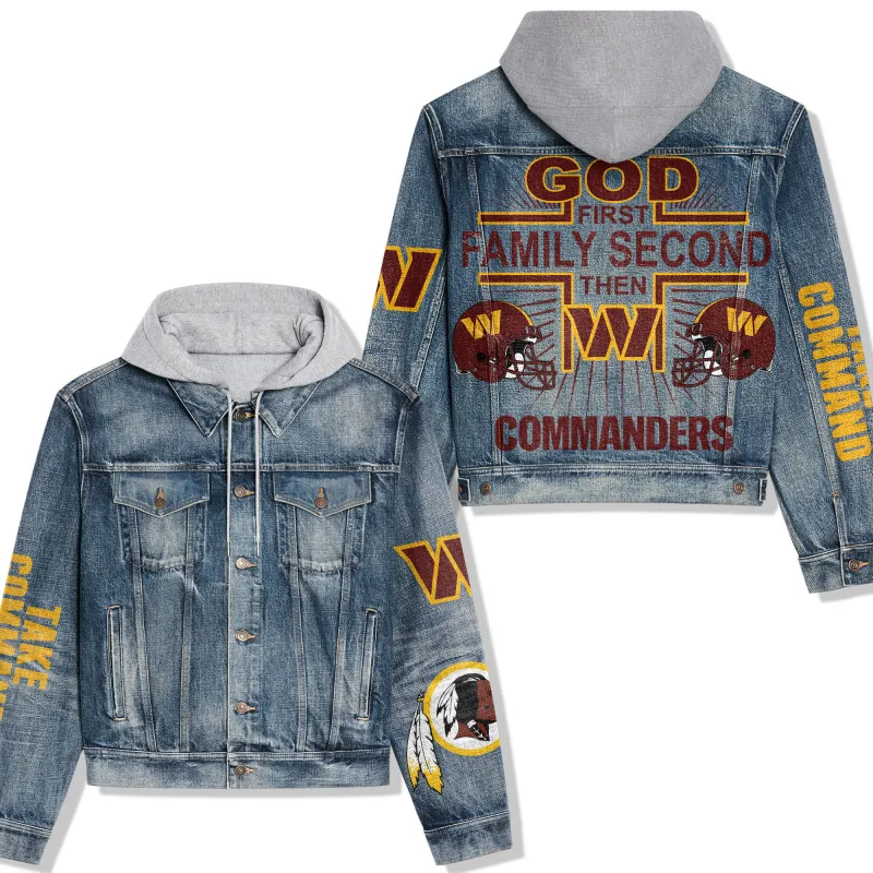 Washington Commanders Hooded Denim Jacket - Image 1