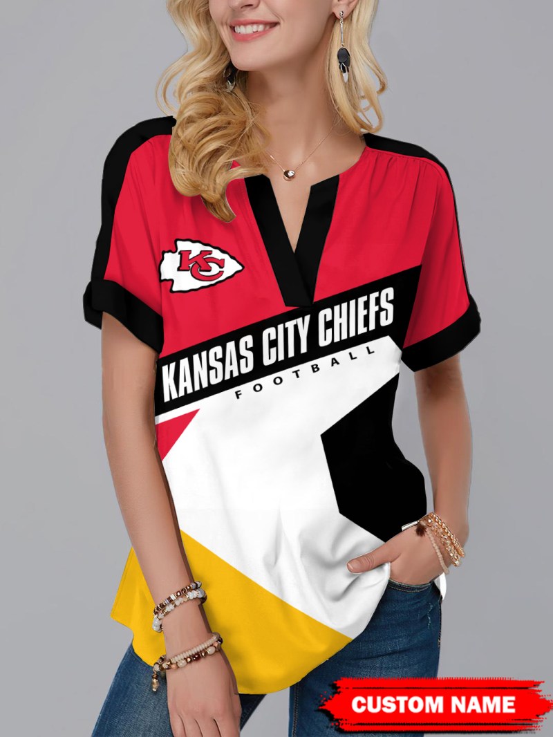 Kansas City Chiefs Personalized Fashion Short Sleeve V-Neck Shirt - NFL Merchandise