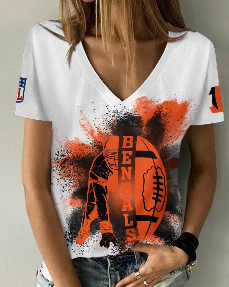 Cincinnati Bengals Summer V-neck Women T-shirt