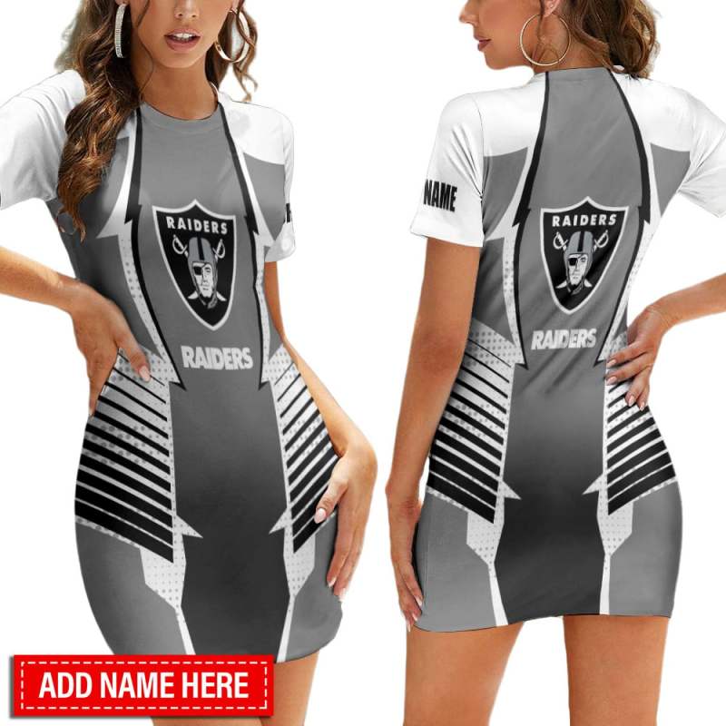 Las Vegas Raiders Personalized Short Sleeve Bodycon Mini Dress
