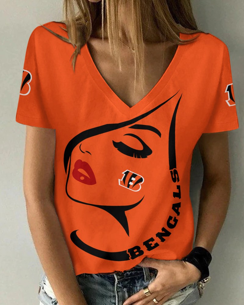 Cincinnati Bengals Summer V-neck Women T-shirt Front View