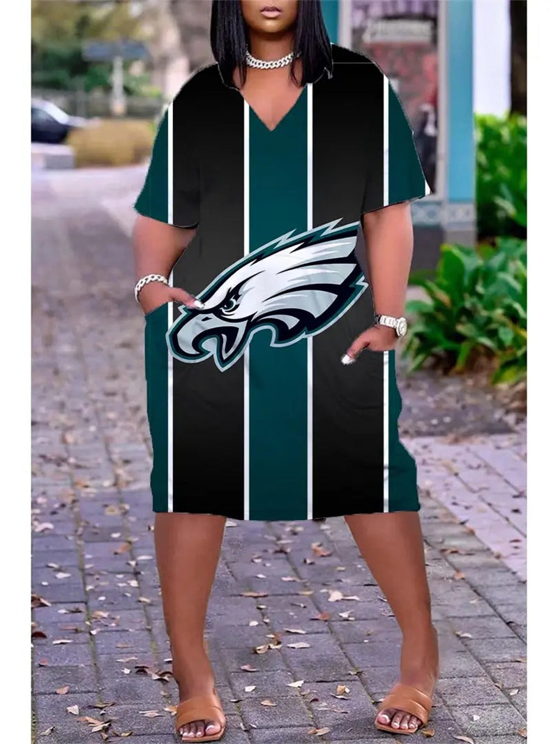 Philadelphia Eagles V-neck Casual Pocket Dress