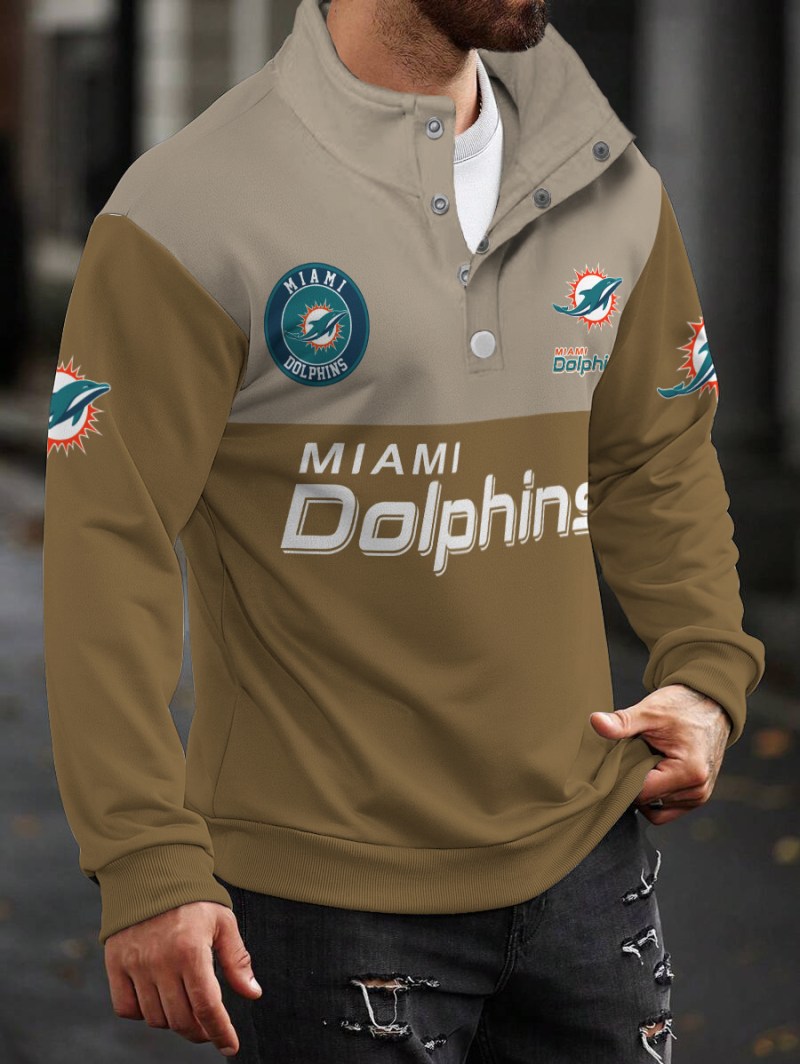 Miami Dolphins Casual Colorful Stand Collar Sweatshirt