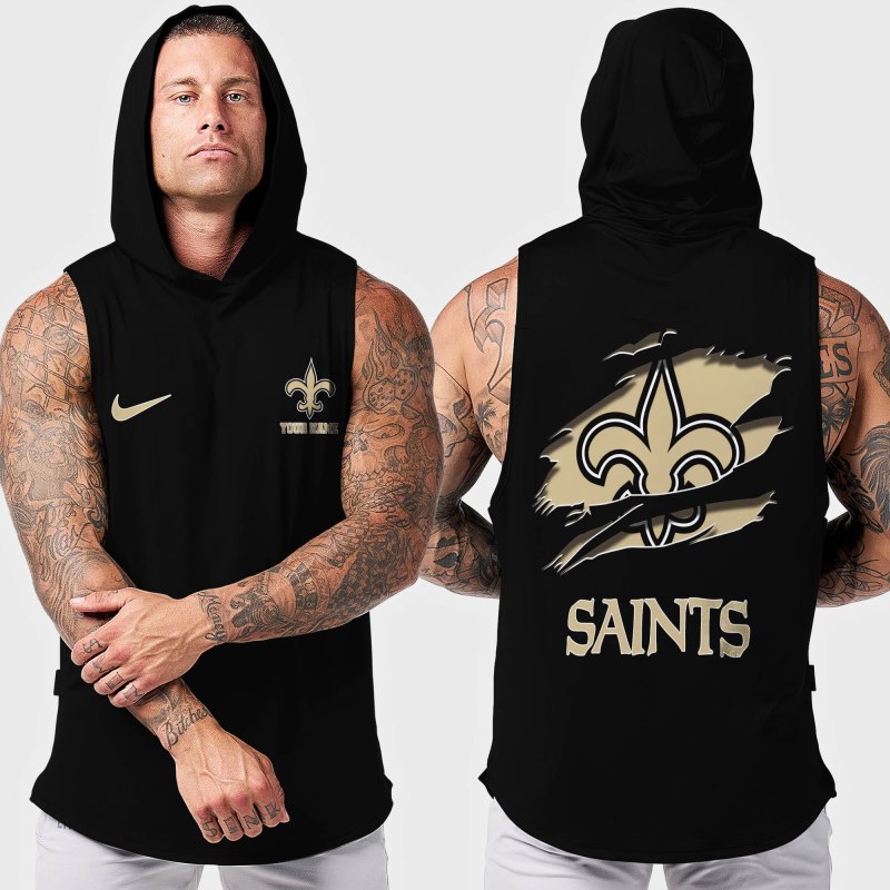 Custom New Orleans Saints Hooded Tank Top