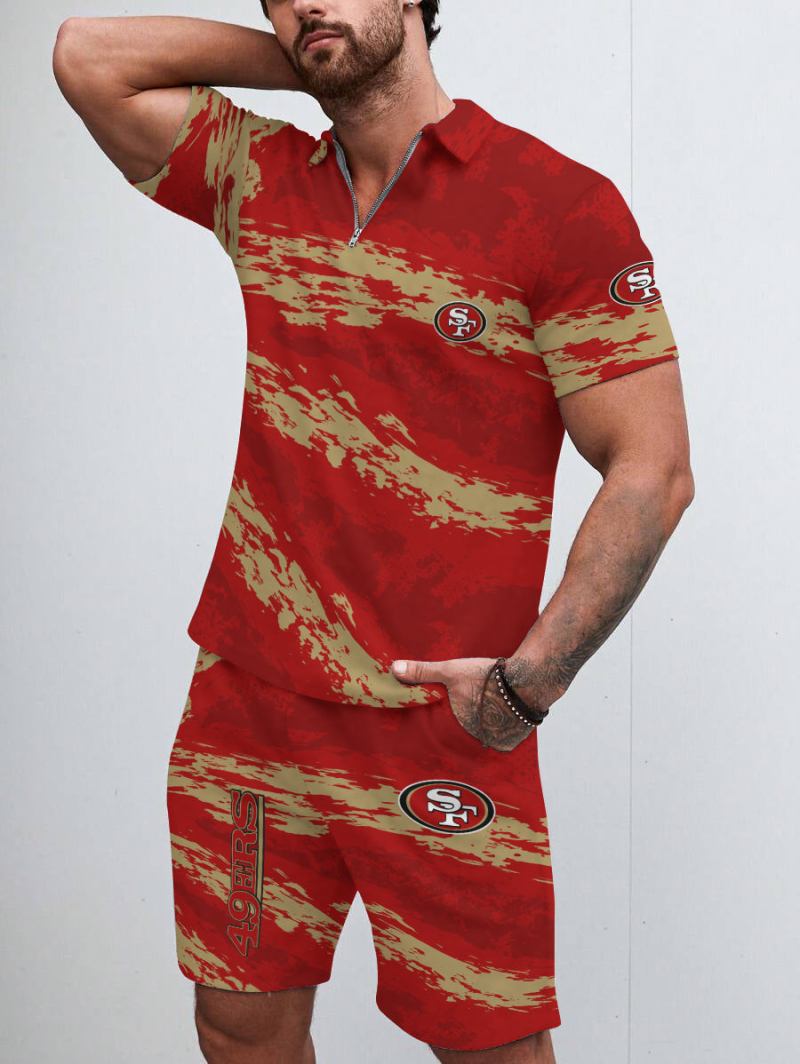 San Francisco 49ers Limited Edition ZIP Polo Shirt and Shorts Two-Piece Suit