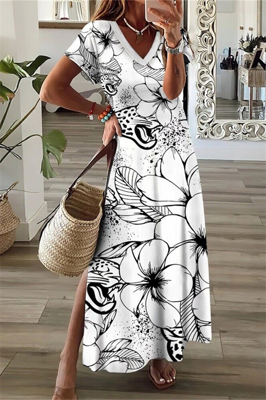 Jacksonville Jaguars V-Neck Side Slit Long Dress