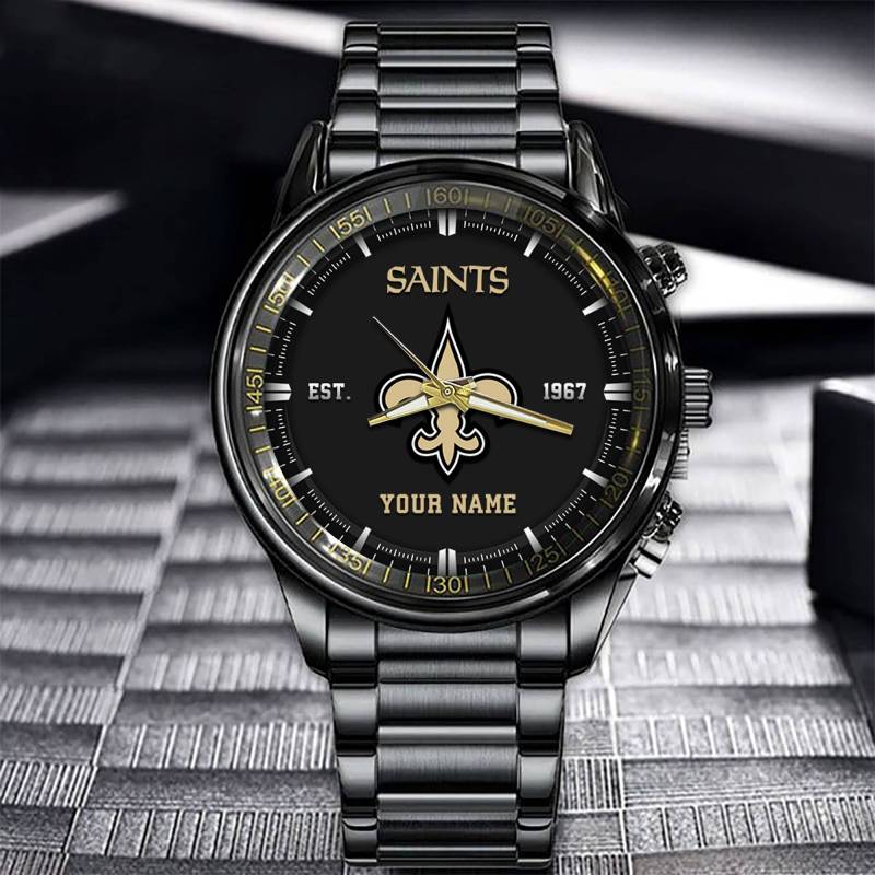 New Orleans Saints Black Fashion Watch - Close Up