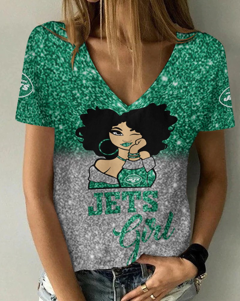 New York Jets Personalized Summer V-neck Women T-shirt