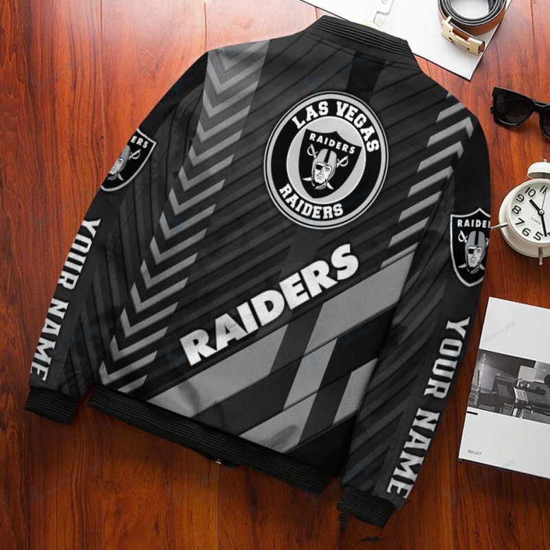 Las Vegas Raiders Personalized Bomber Jacket Back View