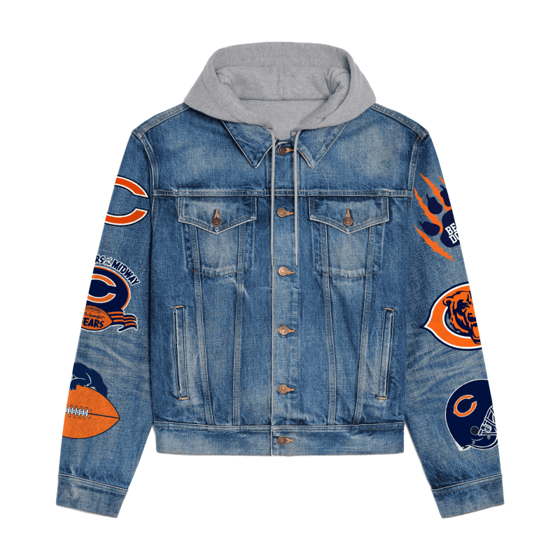 Chicago Bears Premium Hooded Denim Jacket Design