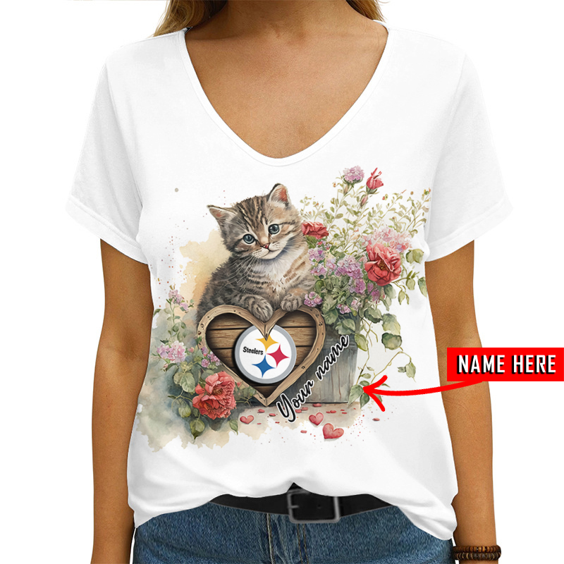 Pittsburgh Steelers Personalized V-neck Women T-shirt