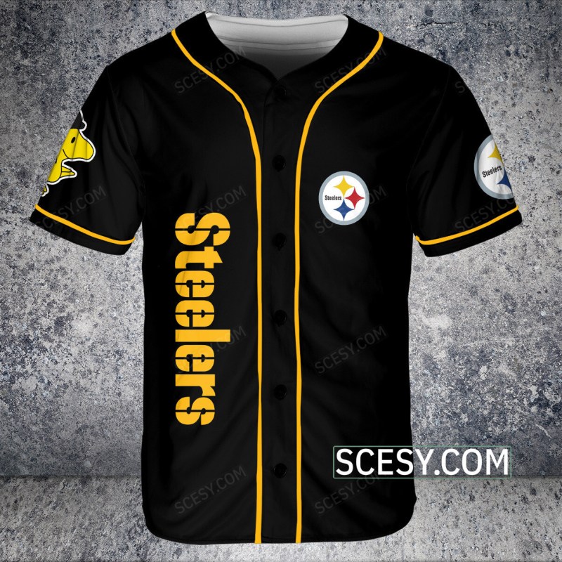 Pittsburgh Steelers Snoopy Baseball Jersey - Black Pipping