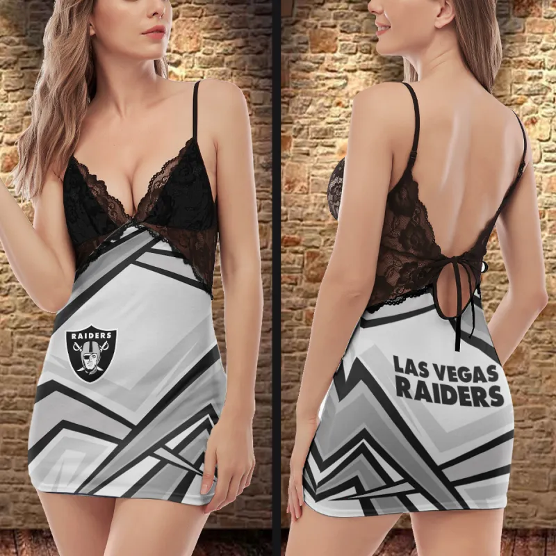 Las Vegas Raiders Lace Back Strap Slip Dress 487 6 Las Vegas Raiders Lace Back Strap Slip Dress Image 2