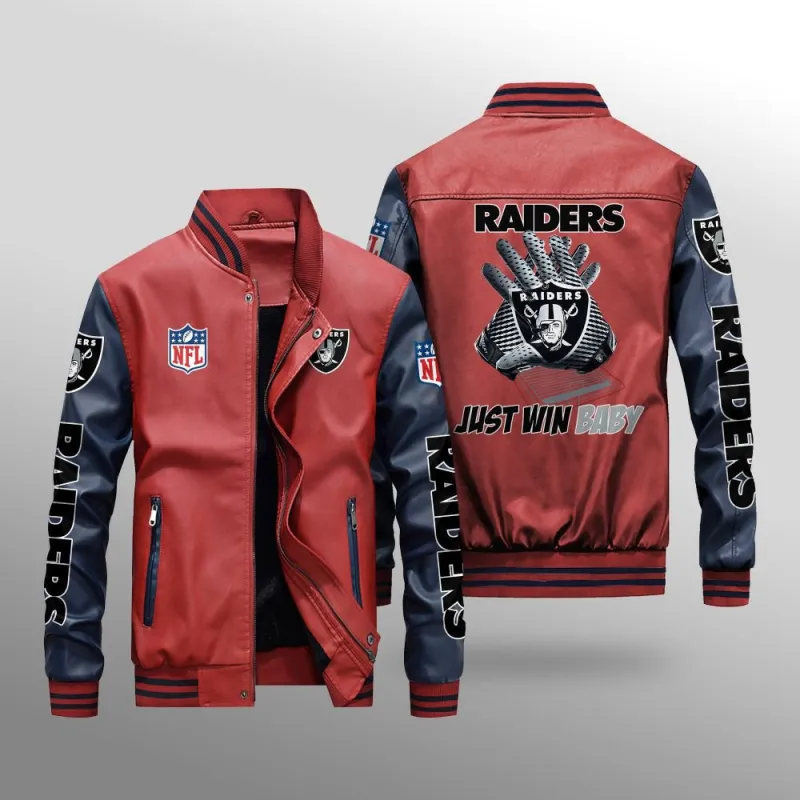 Las Vegas Raiders Leather Bomber Jacket Front