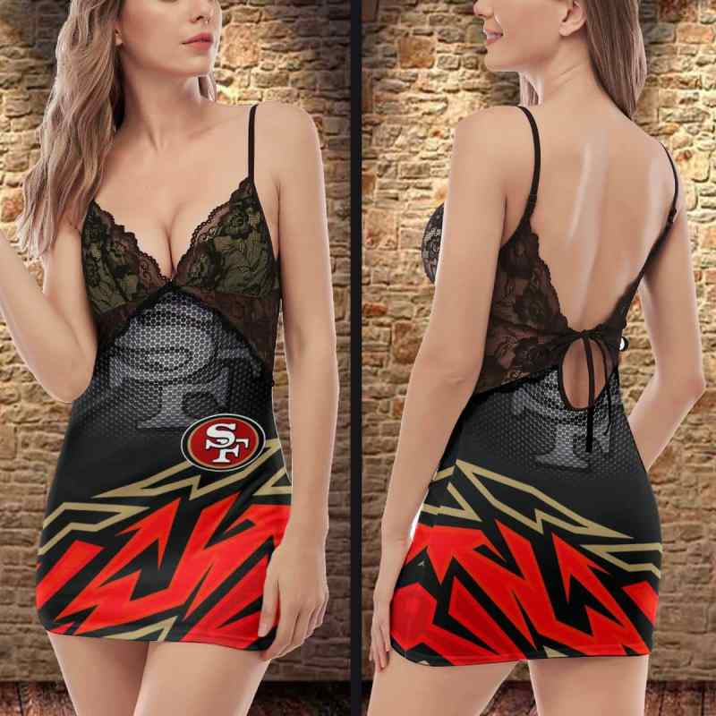 San Francisco 49ers Lace Back Strap Slip Dress