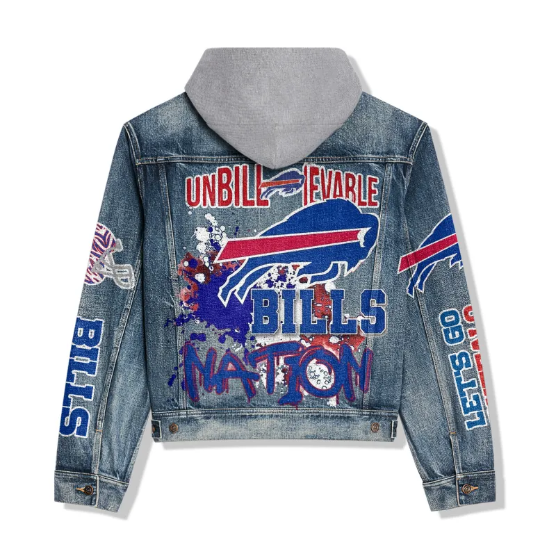 Buffalo Bills Premium Hooded Denim Jacket back design