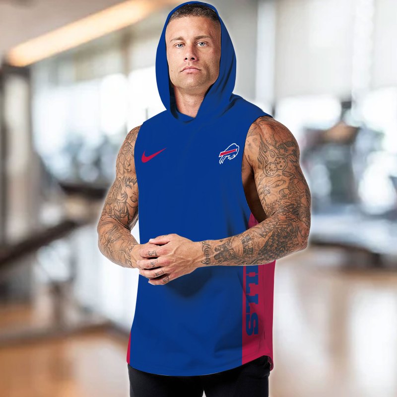 Buffalo Bills Personalized Men's Workout Hooded Tank Top - White Front