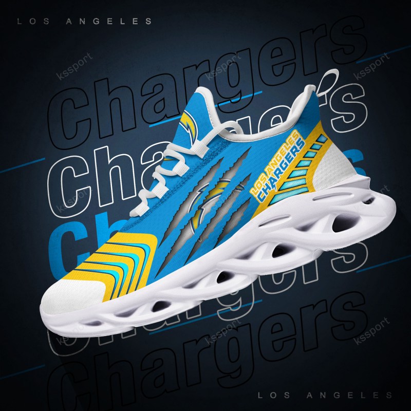 Close-up of Chargers Yezy Sneakers